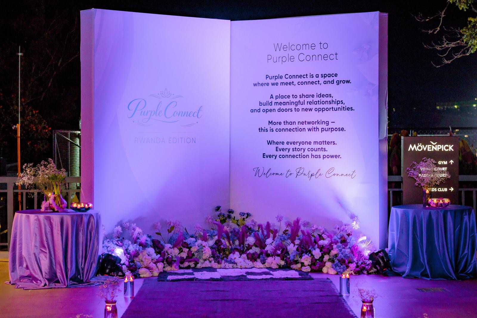 Purple Connect welcome display designed by Bissa